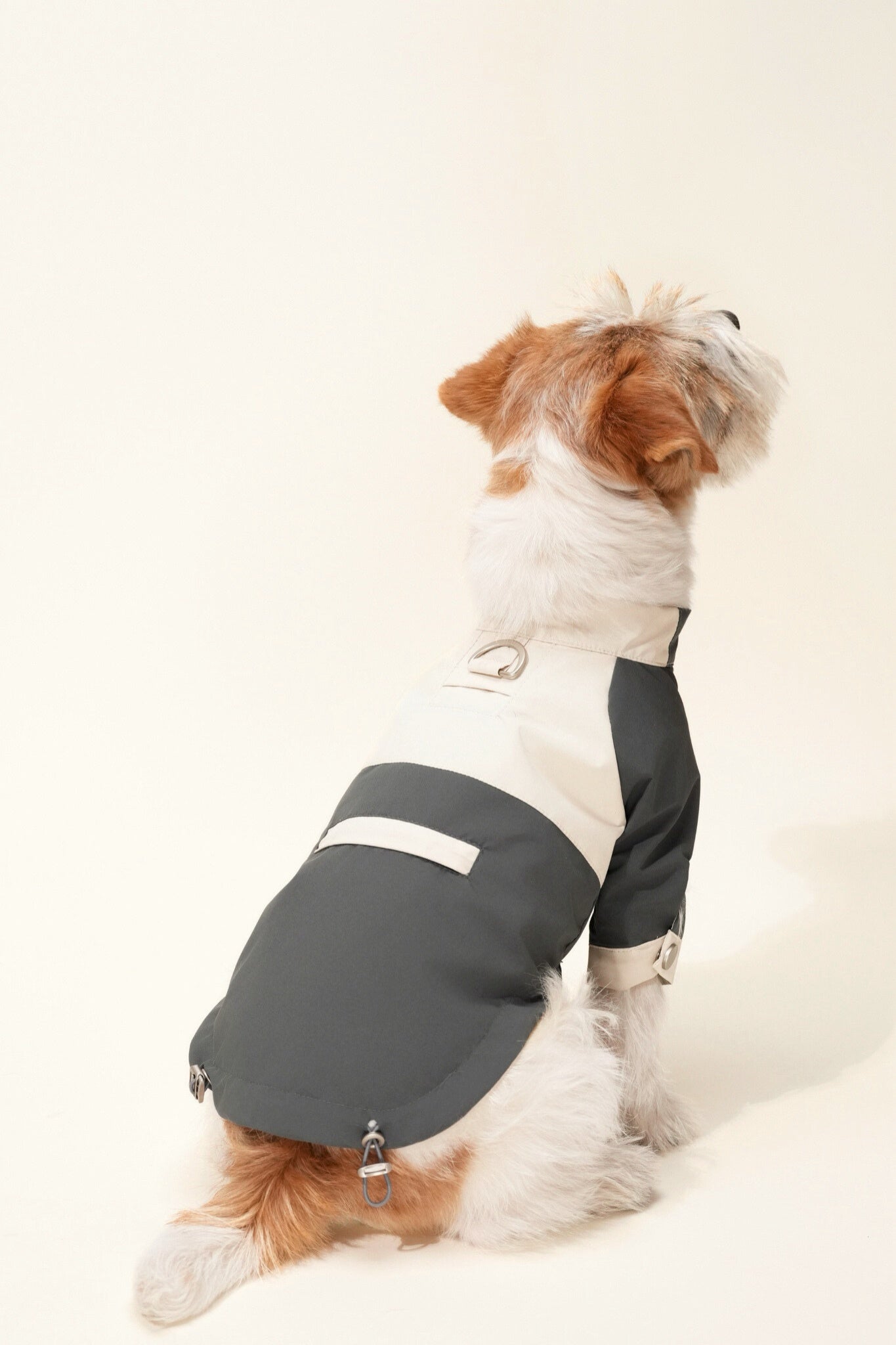 Lightweight waterproof dog jacket with adjustable fit, wind shield, and hidden pocket—perfect for city streets and mountain trails alike, always keep dry, fresh and stylish.#color_Grey Ivory