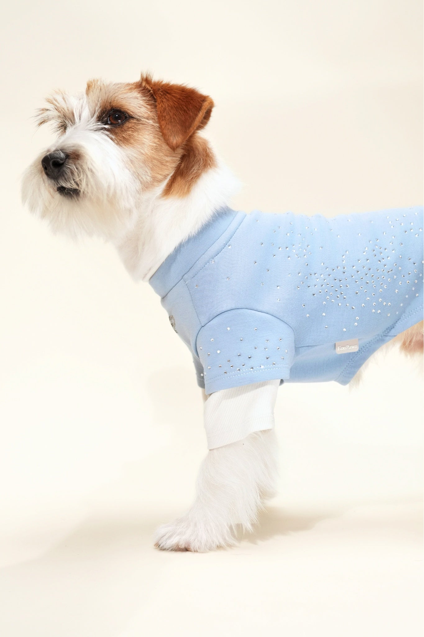 Baby‑soft dog sweater with stretch, and subtle rhinestone detailing—perfect for transitional weather and elevated daily wear.#color_Pale Blue
