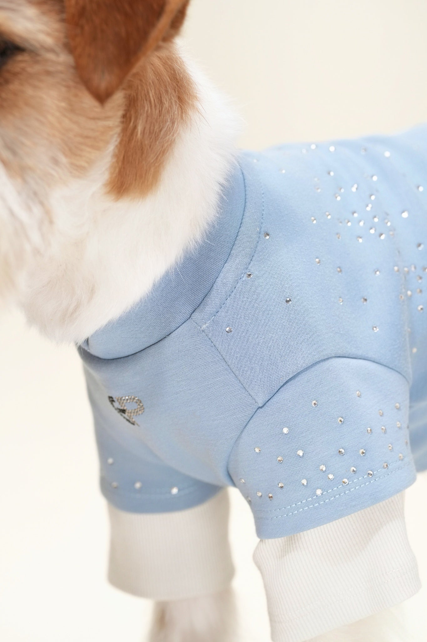 Baby‑soft dog sweater with stretch, and subtle rhinestone detailing—perfect for transitional weather and elevated daily wear.#color_Pale Blue