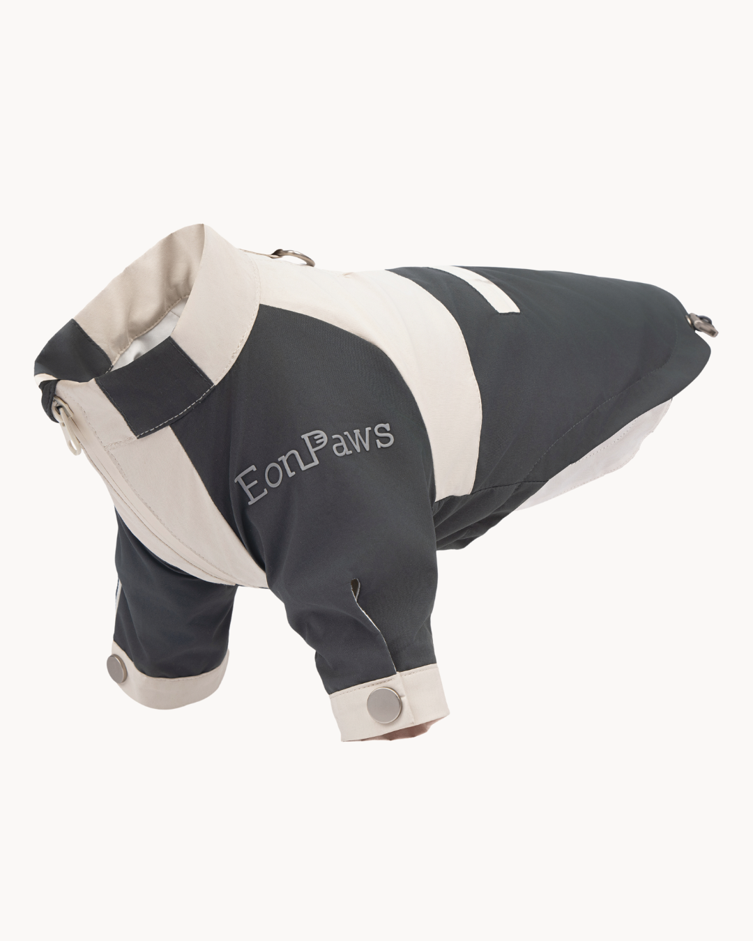 Lightweight waterproof dog jacket with adjustable fit, wind shield, and hidden pocket—perfect for city streets and mountain trails alike, always keep dry, fresh and stylish.#color_Grey Ivory