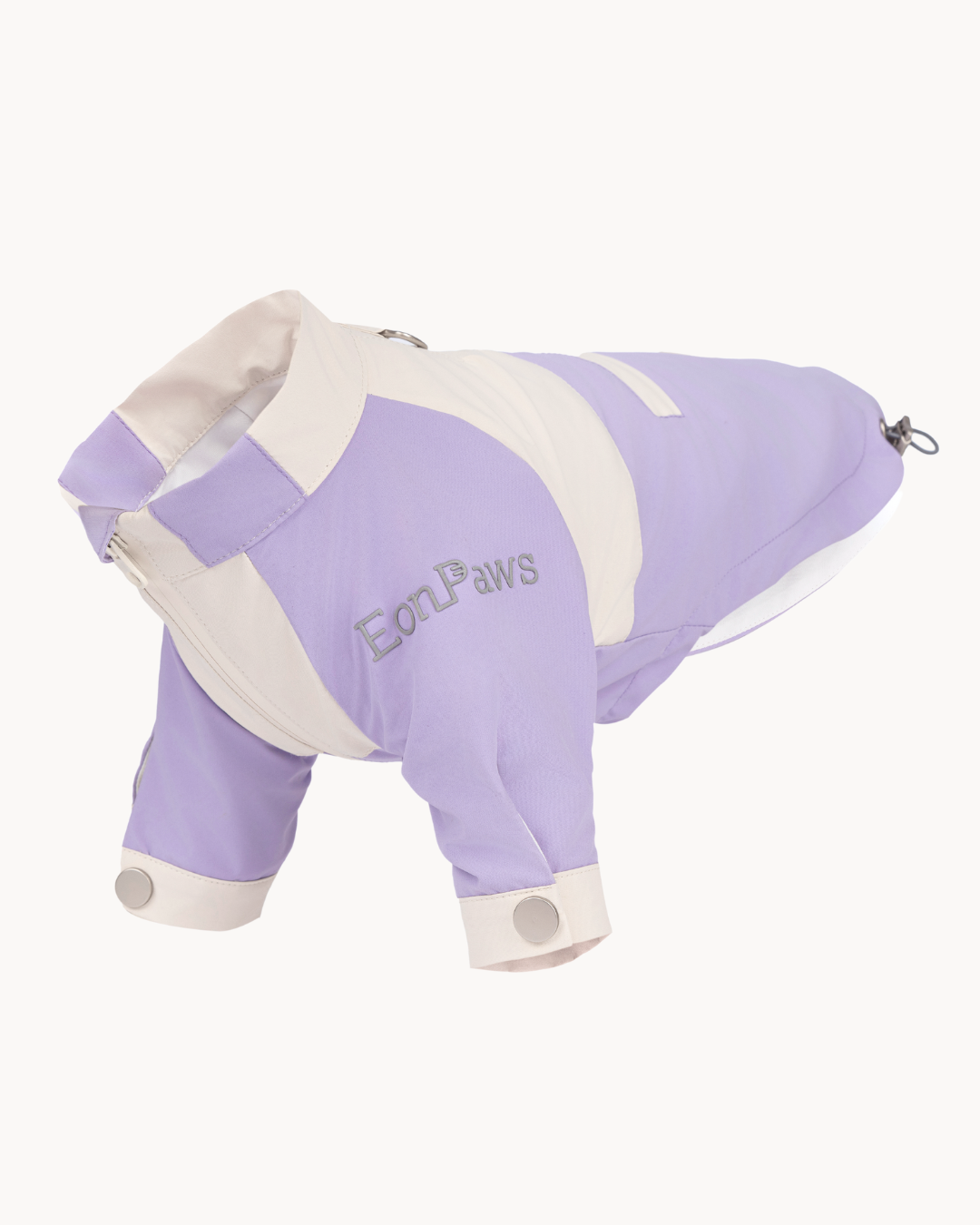 Lightweight waterproof dog jacket with adjustable fit, wind shield, and hidden pocket—perfect for city streets and mountain trails alike, always keep dry, fresh and stylish.#color_Lilac Ivory