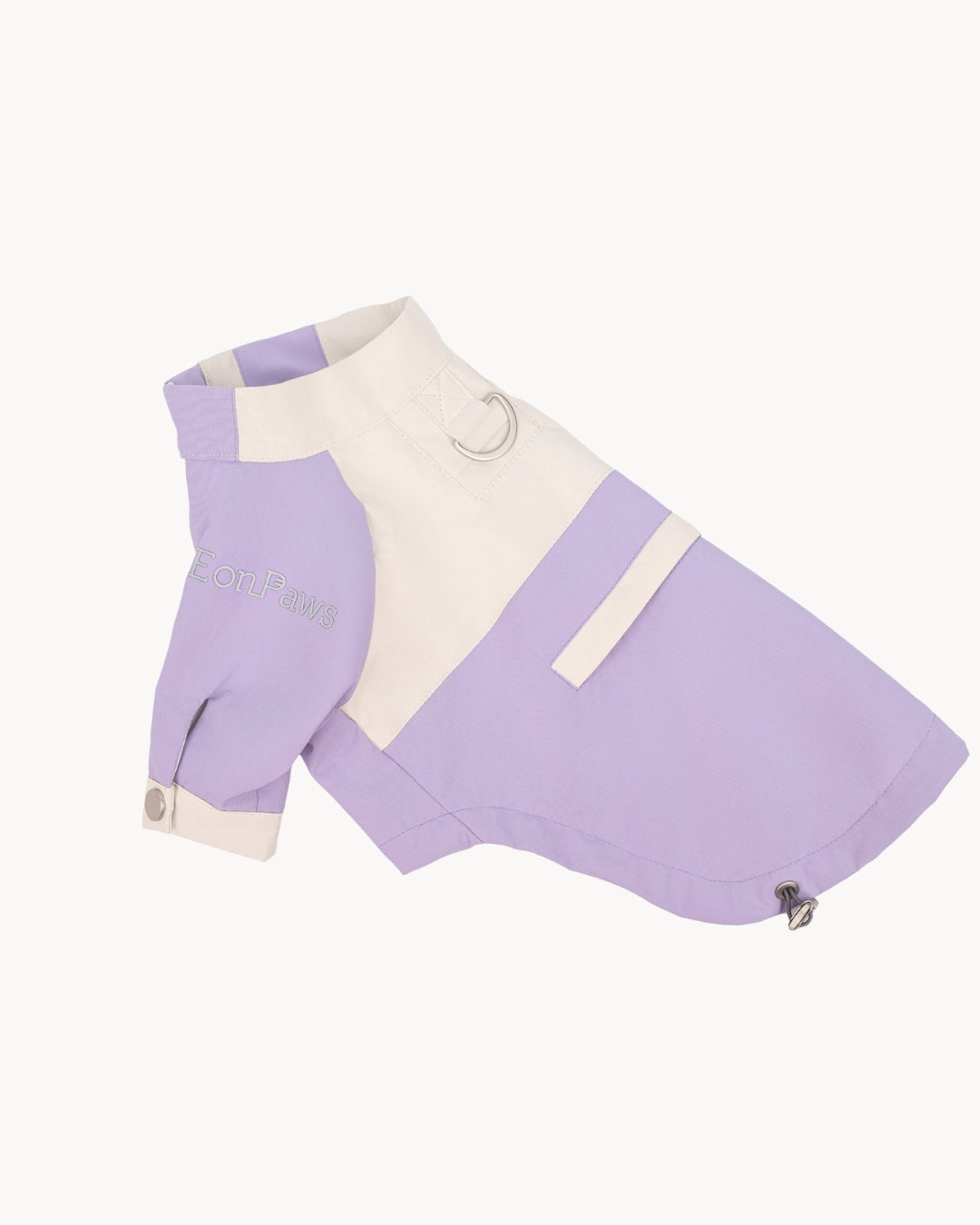 Lightweight waterproof dog jacket with adjustable fit, wind shield, and hidden pocket—perfect for city streets and mountain trails alike, always keep dry, fresh and stylish.#color_Lilac Ivory